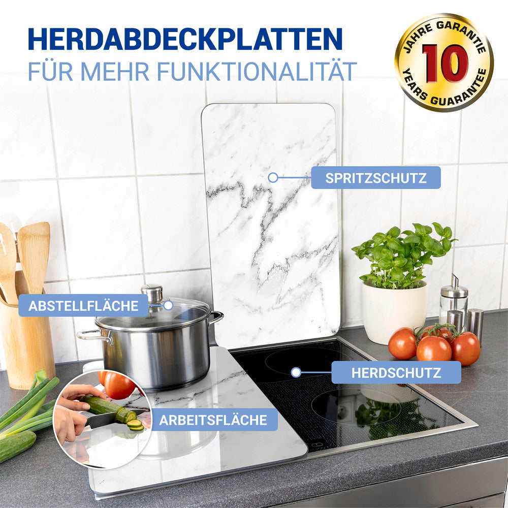 Komfyrdeksel glass 2-delt sett marmor-motiv universal - Wenko bakside