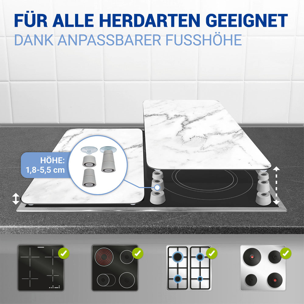 Detalj av Komfyrdeksel glass 2-delt sett marmor-motiv universal - Wenko
