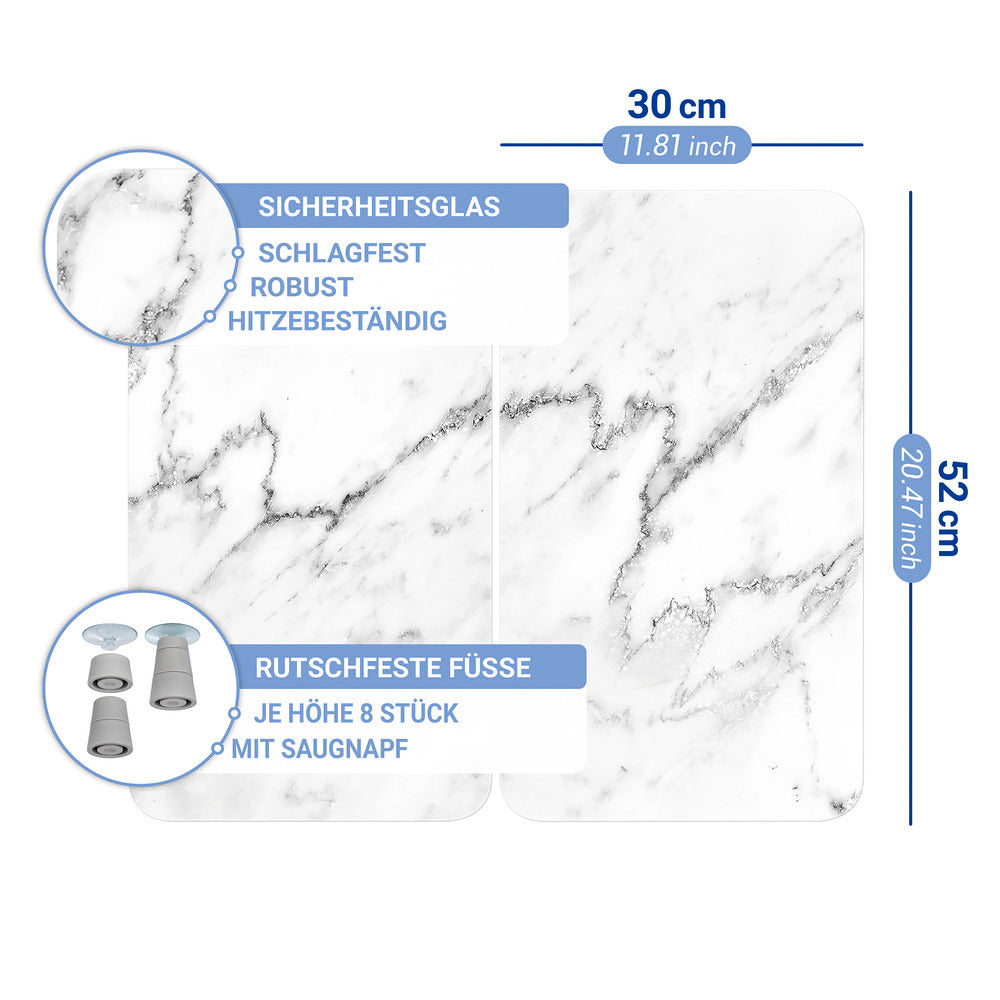 Komfyrdeksel glass 2-delt sett marmor-motiv universal - Wenko vist åpen
