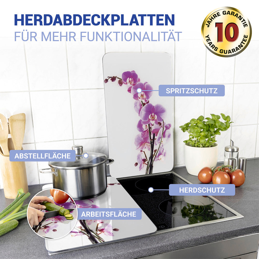 Komfyrdeksel glass 2-delt sett orkidé-motiv universal - Wenko bakside