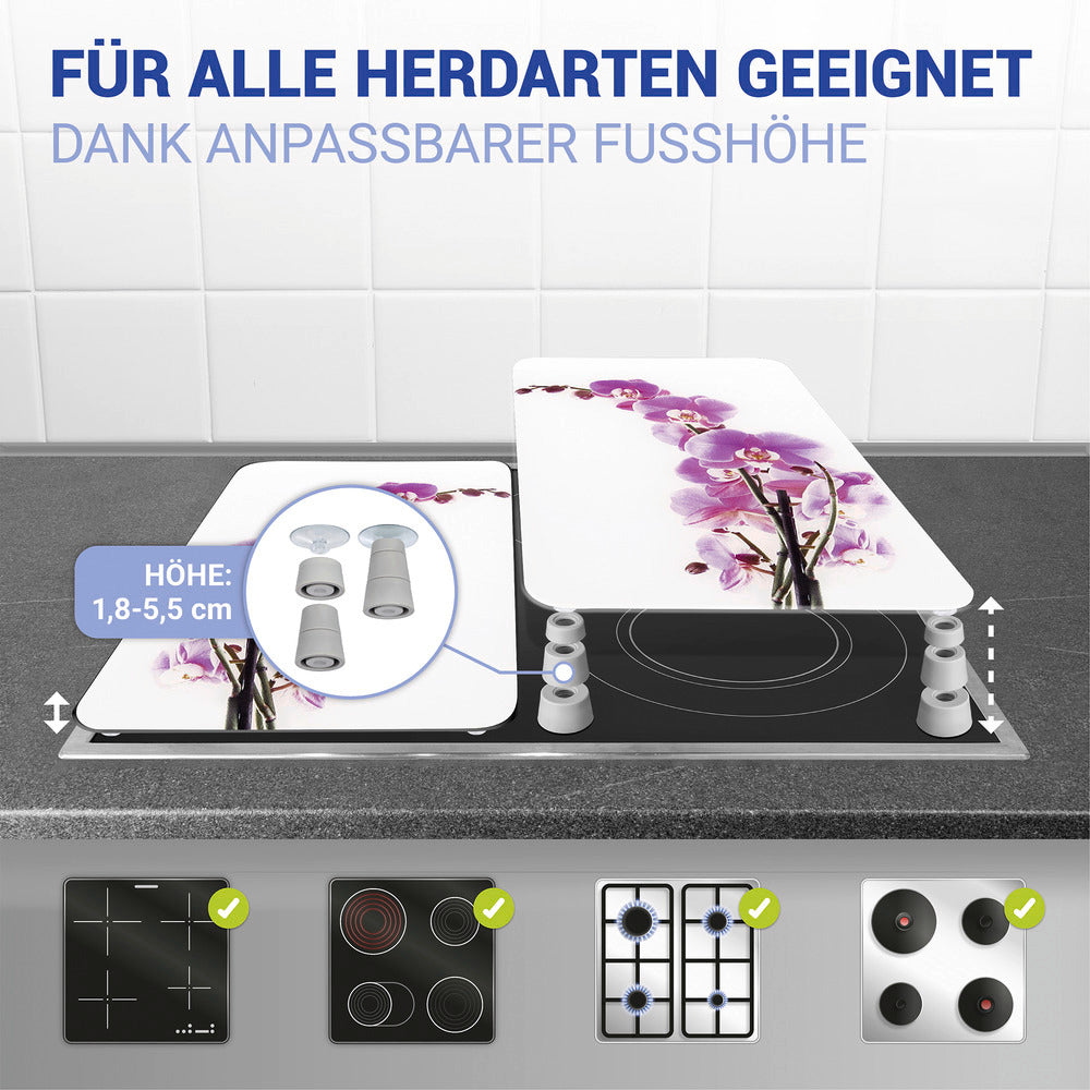 Detalj av komfyrdeksel glass 2-delt sett orkidé-motiv universal - Wenko
