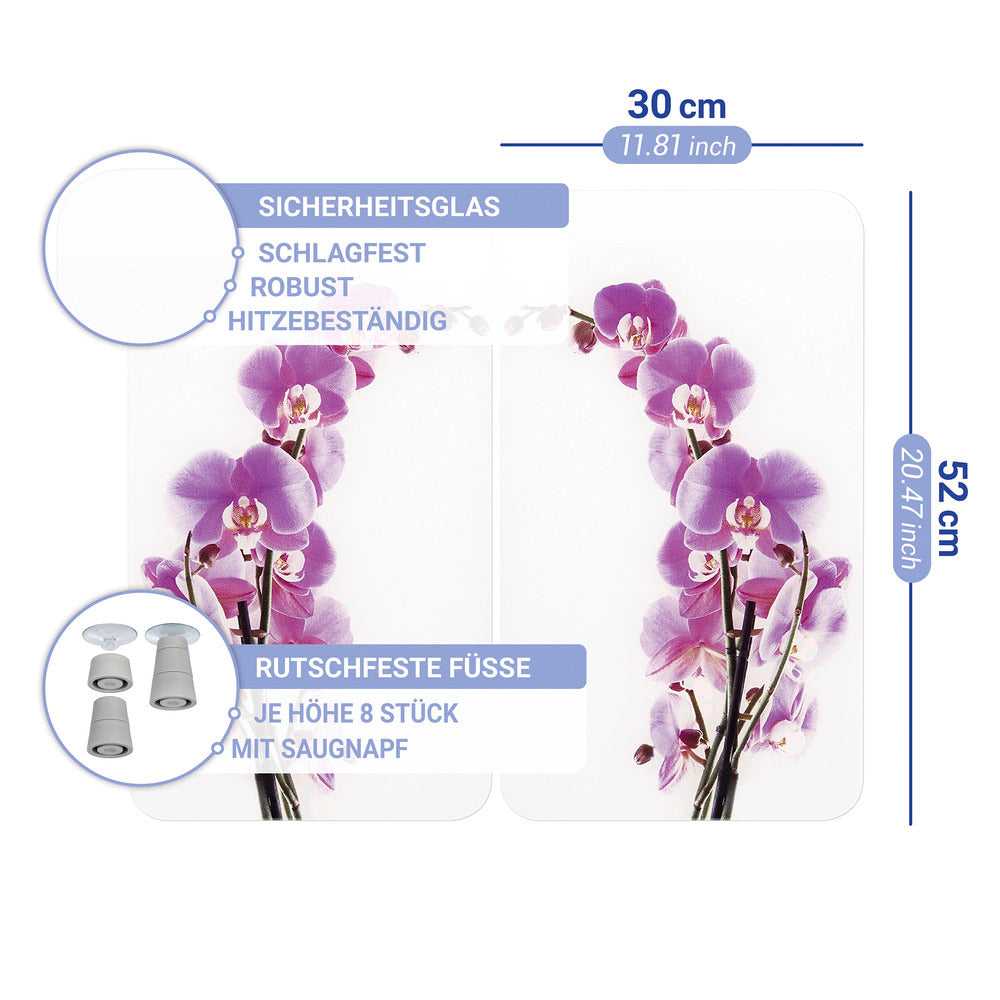 Komfyrdeksel glass 2-delt sett orkidé-motiv universal - Wenko sidevisning
