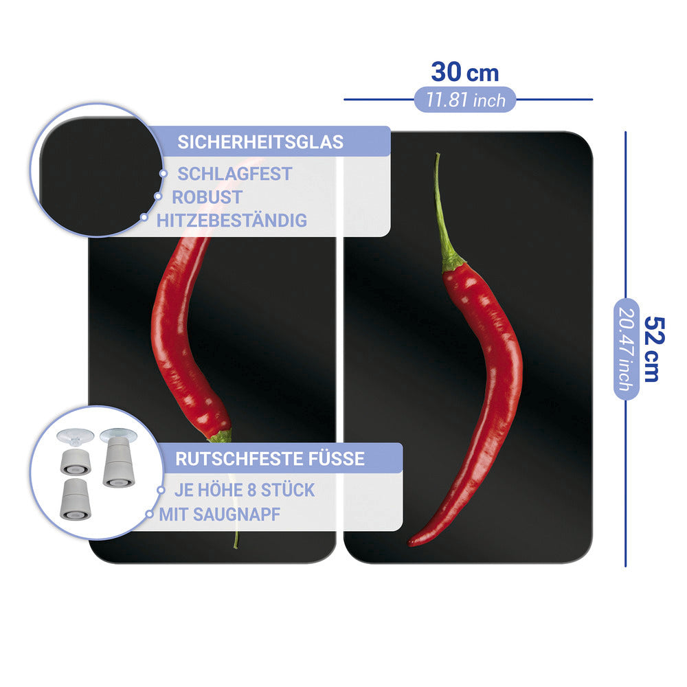 Komfyrdeksel glass 2-delt sett pepperonimotiv - Wenko sideprofil