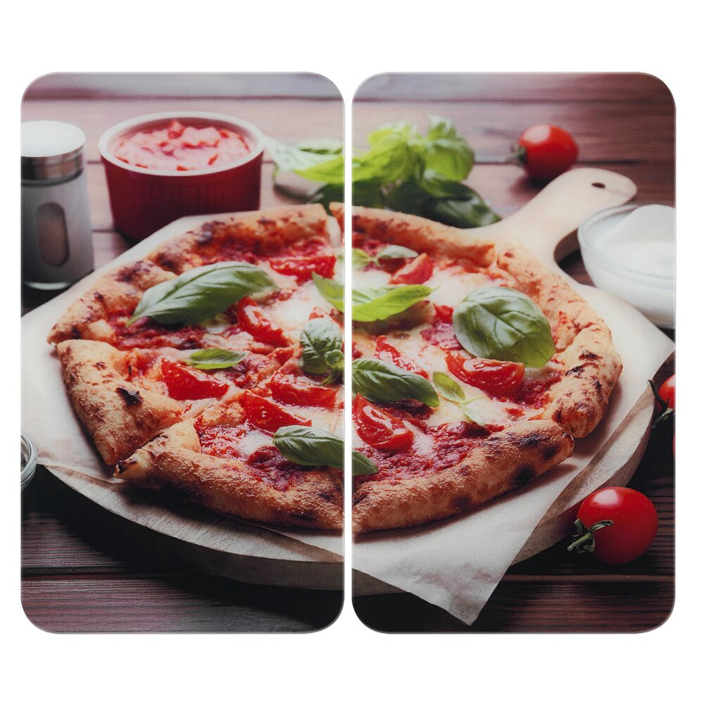 Komfyrdeksel glass 2-delt sett pizza-motiv universal forfra