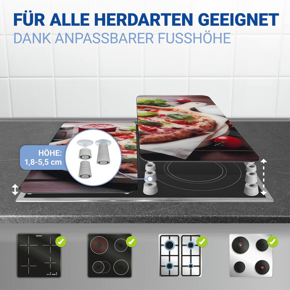 Detalj av pizza-motiv på komfyrdeksel glass 2-delt sett