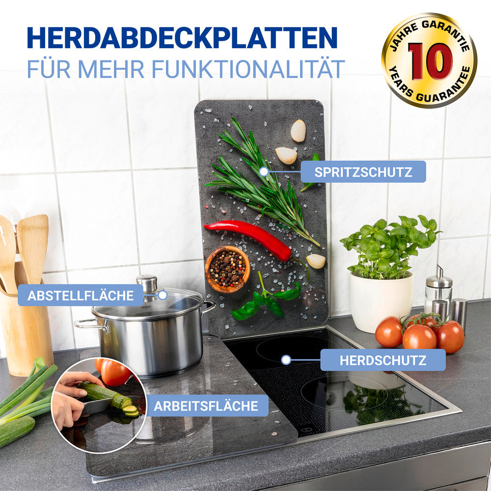 Komfyrdeksel glass 2-delt sett rosmarinmotiv - WENKO bakside