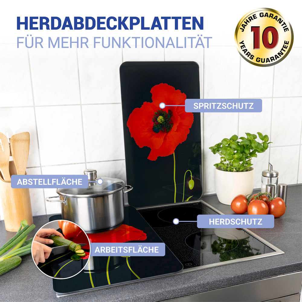 Komfyrdeksel glass 2-delt sett valmue-motiv universal - Wenko bakside