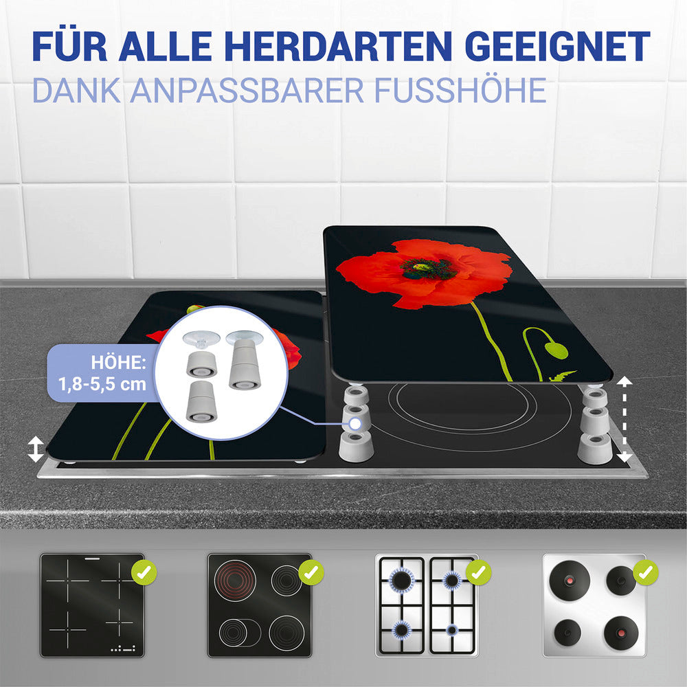 Detalj av Komfyrdeksel glass 2-delt sett valmue-motiv universal - Wenko
