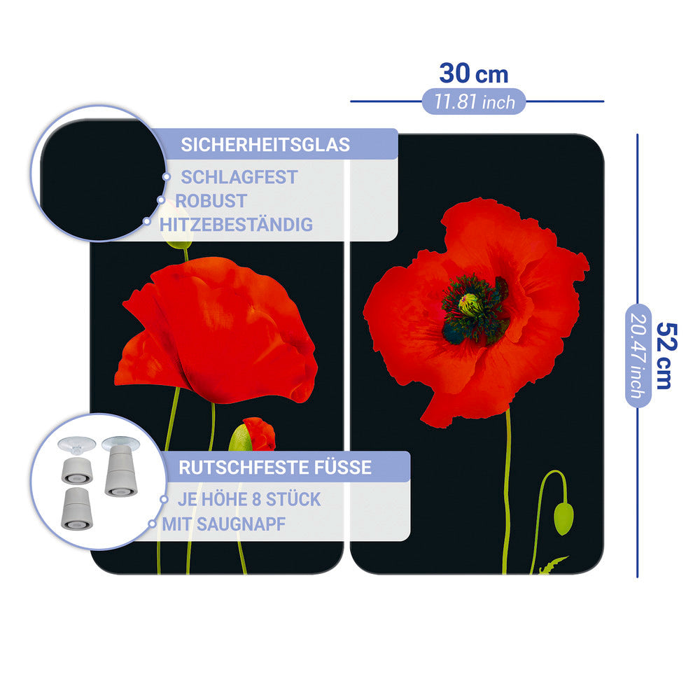 Komfyrdeksel glass 2-delt sett valmue-motiv universal - Wenko sett fra siden