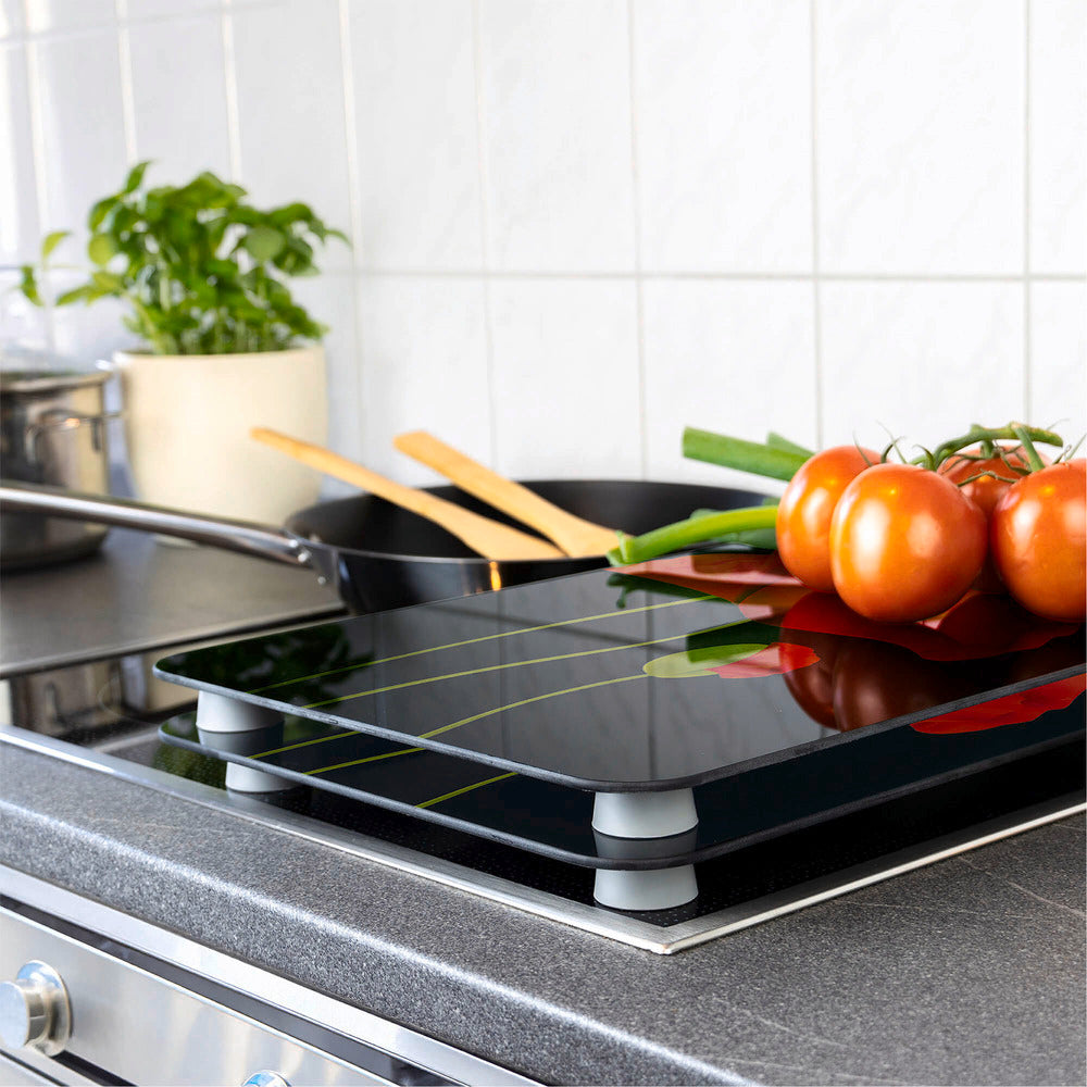 Komfyrdeksel glass 2-delt sett valmue-motiv universal - Wenko detalj av kant