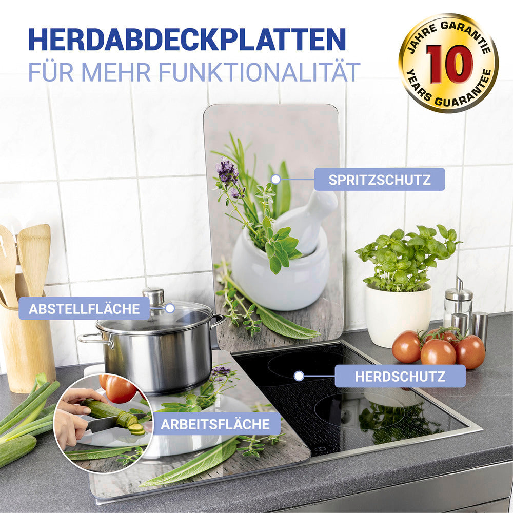Komfyrdeksel glass 2-delt sett urtehage-motiv universal - Wenko bakside