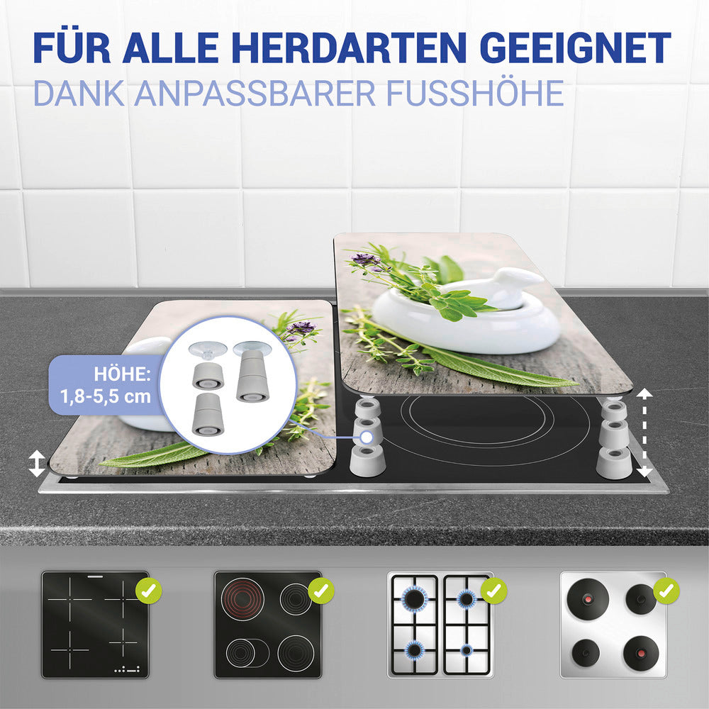 Detalj av Komfyrdeksel glass 2-delt sett urtehage-motiv universal - Wenko