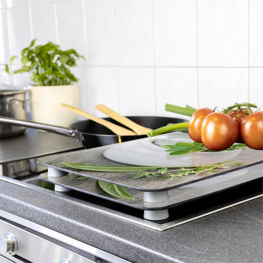 Komfyrdeksel glass 2-delt sett urtehage-motiv universal - Wenko sett sammen