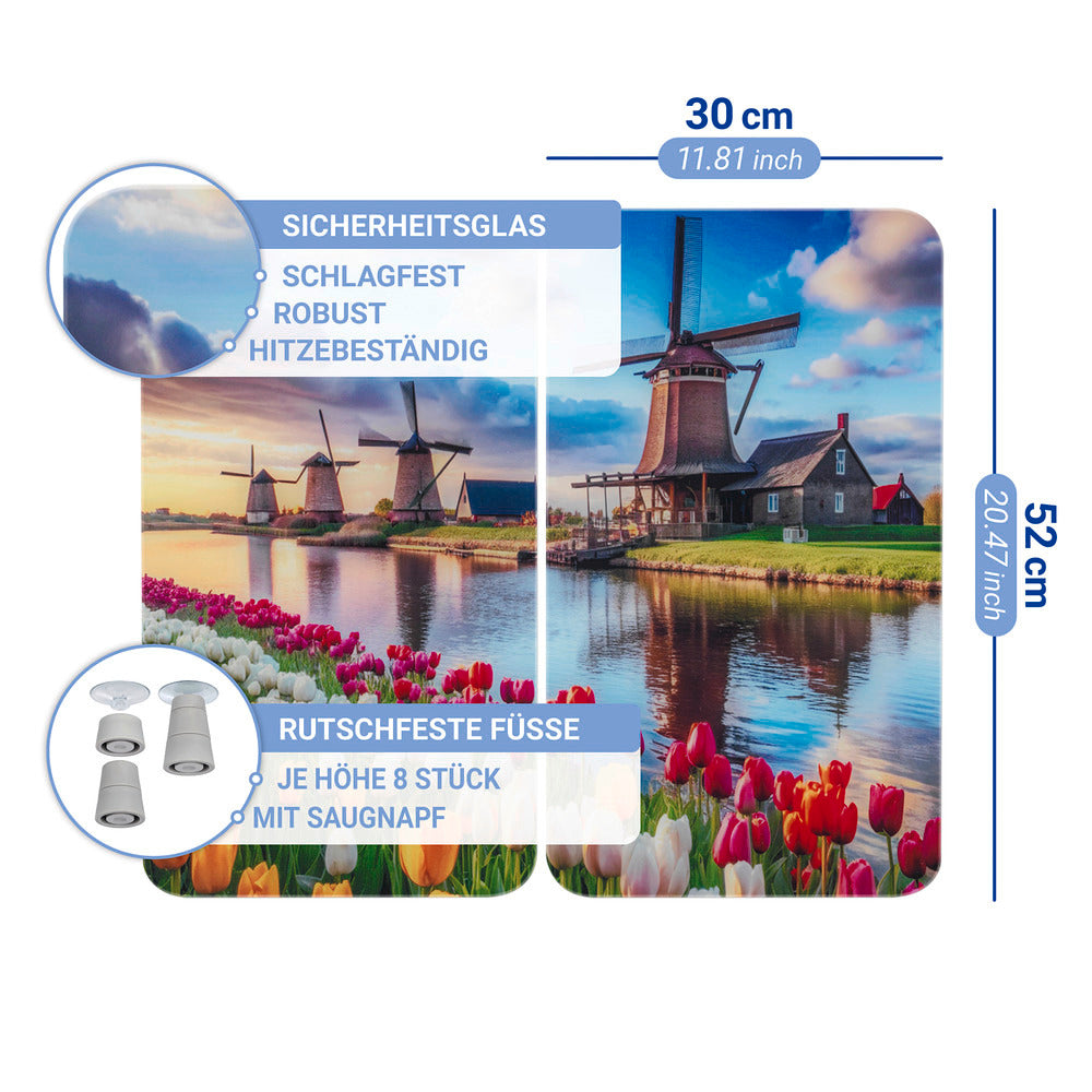 Komfyrdeksel glass 2-delt sett vindmølle-motiv universal - Wenko side