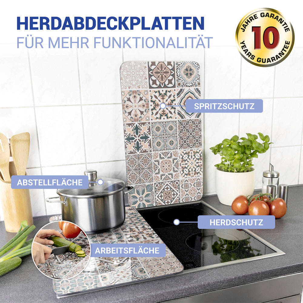 Komfyrdeksel glass flismønster 2-delt sett universal - Wenko bakside
