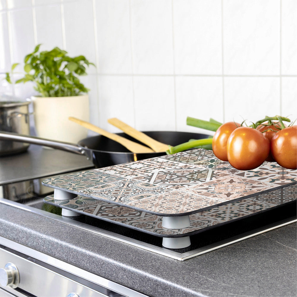 To deler av komfyrdeksel glass flismønster 2-delt sett - Wenko
