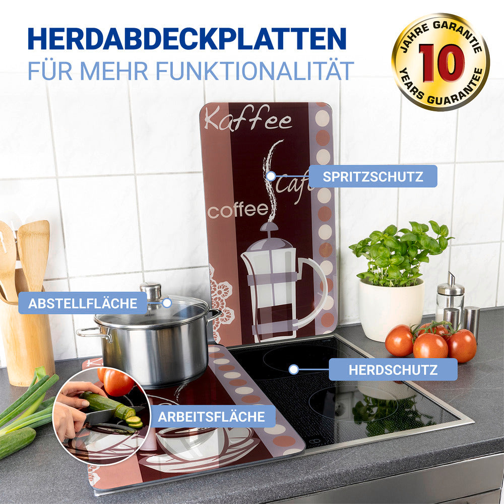 Komfyrdeksel glass kaffemotiv skjærefjøl og beskyttelse - Wenko bakside