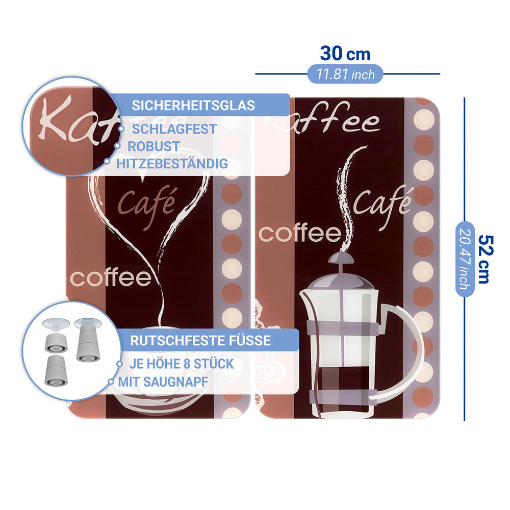 Komfyrdeksel glass kaffemotiv skjærefjøl og beskyttelse - Wenko med gryter