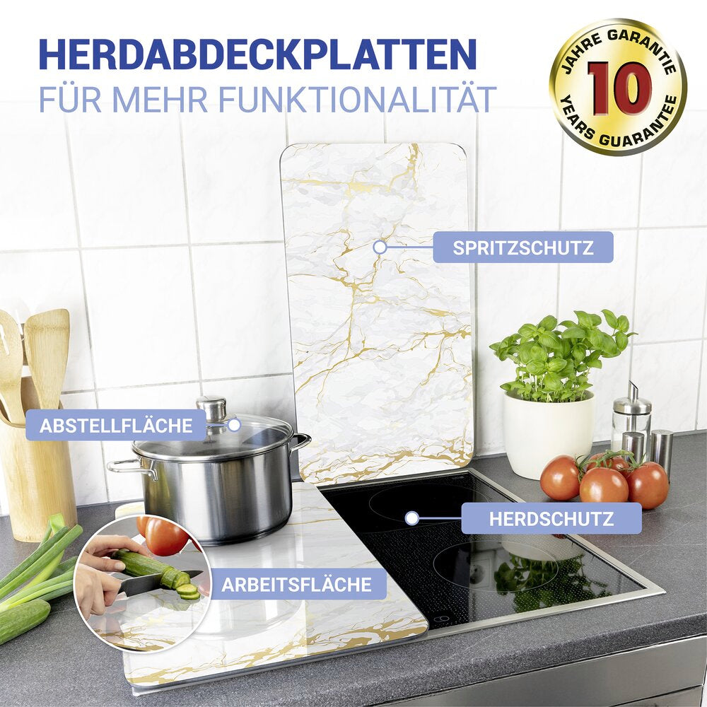 Komfyrdeksel glass marmor gull 2-delt sett universal Wenko bakside