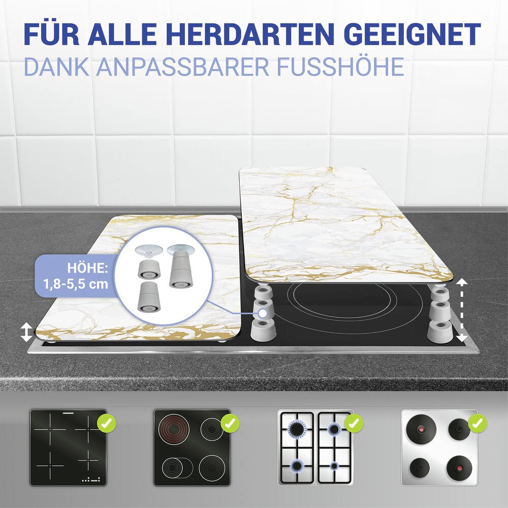 Detalj av Komfyrdeksel glass marmor gull 2-delt sett universal Wenko