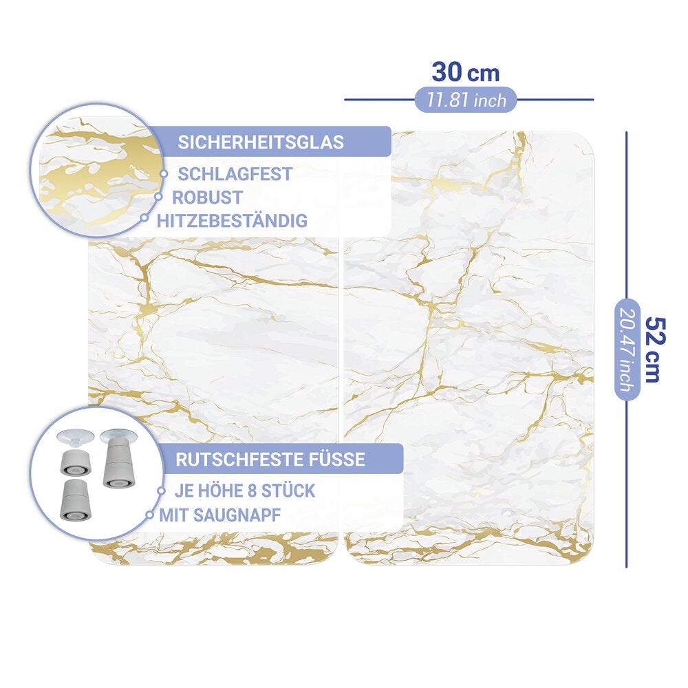 Komfyrdeksel glass marmor gull 2-delt sett universal Wenko sideprofil