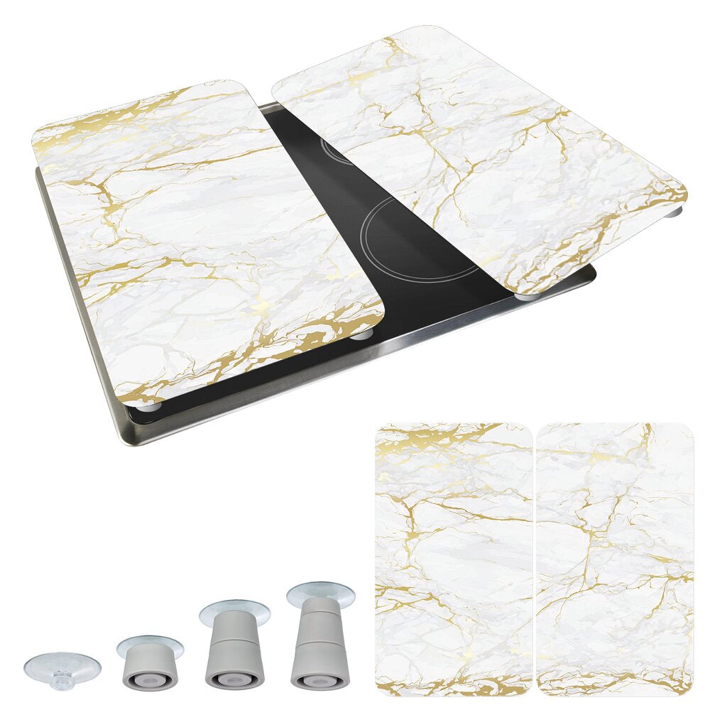 Komfyrdeksel glass marmor gull 2-delt sett universal Wenko materialdetalj