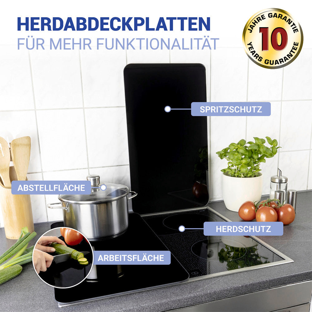 Komfyrdeksel glass svart 2-delt sett universal - Wenko bakside