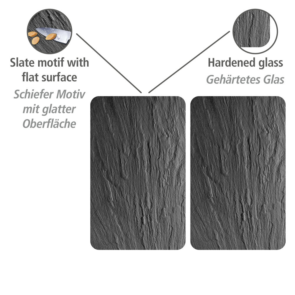 Komfyrdeksel glass XL 2-delt sett skiferdesign universal detalj