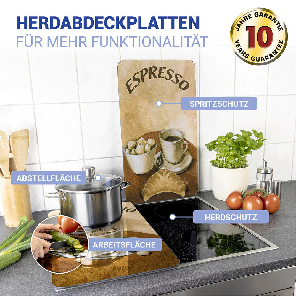 Komfyrdeksel glass 2-delt sett kaffe-motiv universal - Wenko bakside