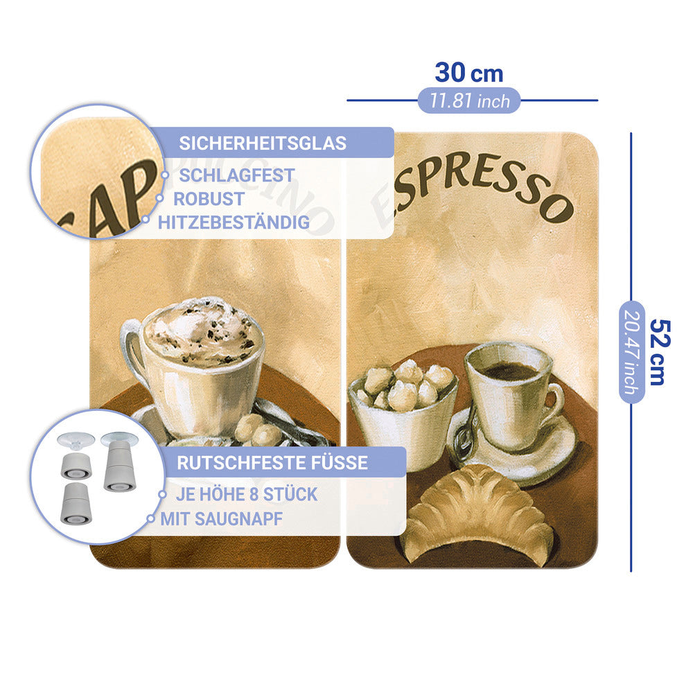Komfyrdeksel glass 2-delt sett kaffe-motiv universal - Wenko side