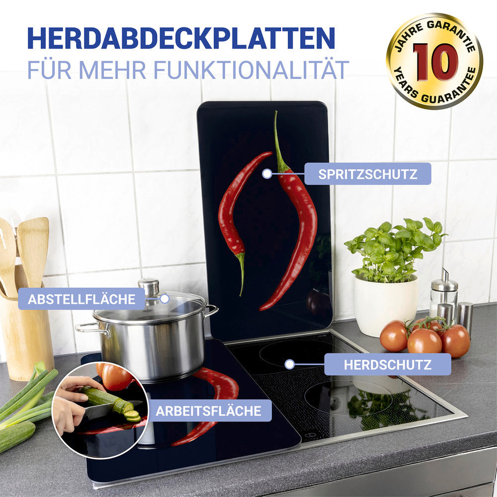 Komfyrdeksel glass 2-delt sett peperoni-motiv bakside