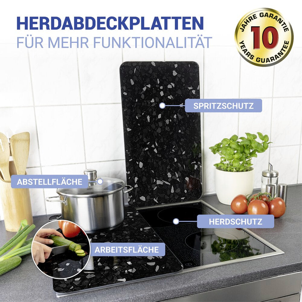 Komfyrdeksel universal glass 2-delt sett terrazzomønster - Wenko bakside