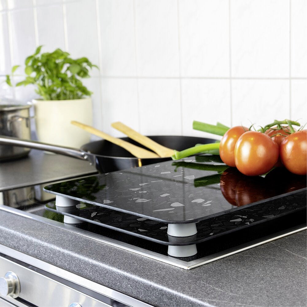 Oversikt over komfyrdeksel universal glass 2-delt sett terrazzomønster - Wenko
