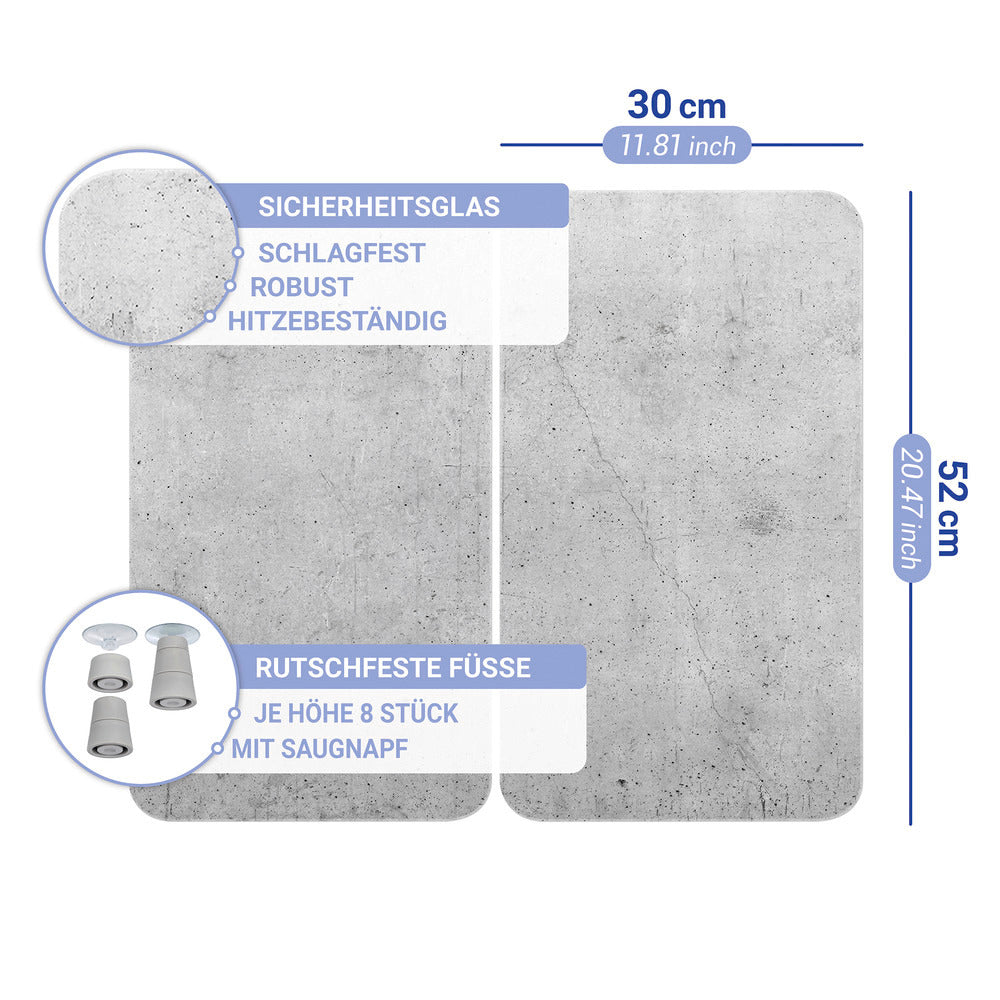 Komfyrdeksel universal glass 2-delt sett betongmønster - Wenko sideprofil