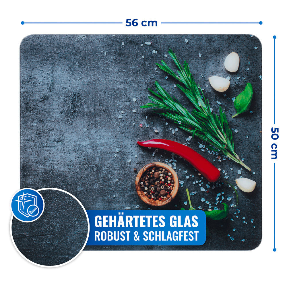 Komfyrplate glass 56×50 cm rosmarinmotiv bakside