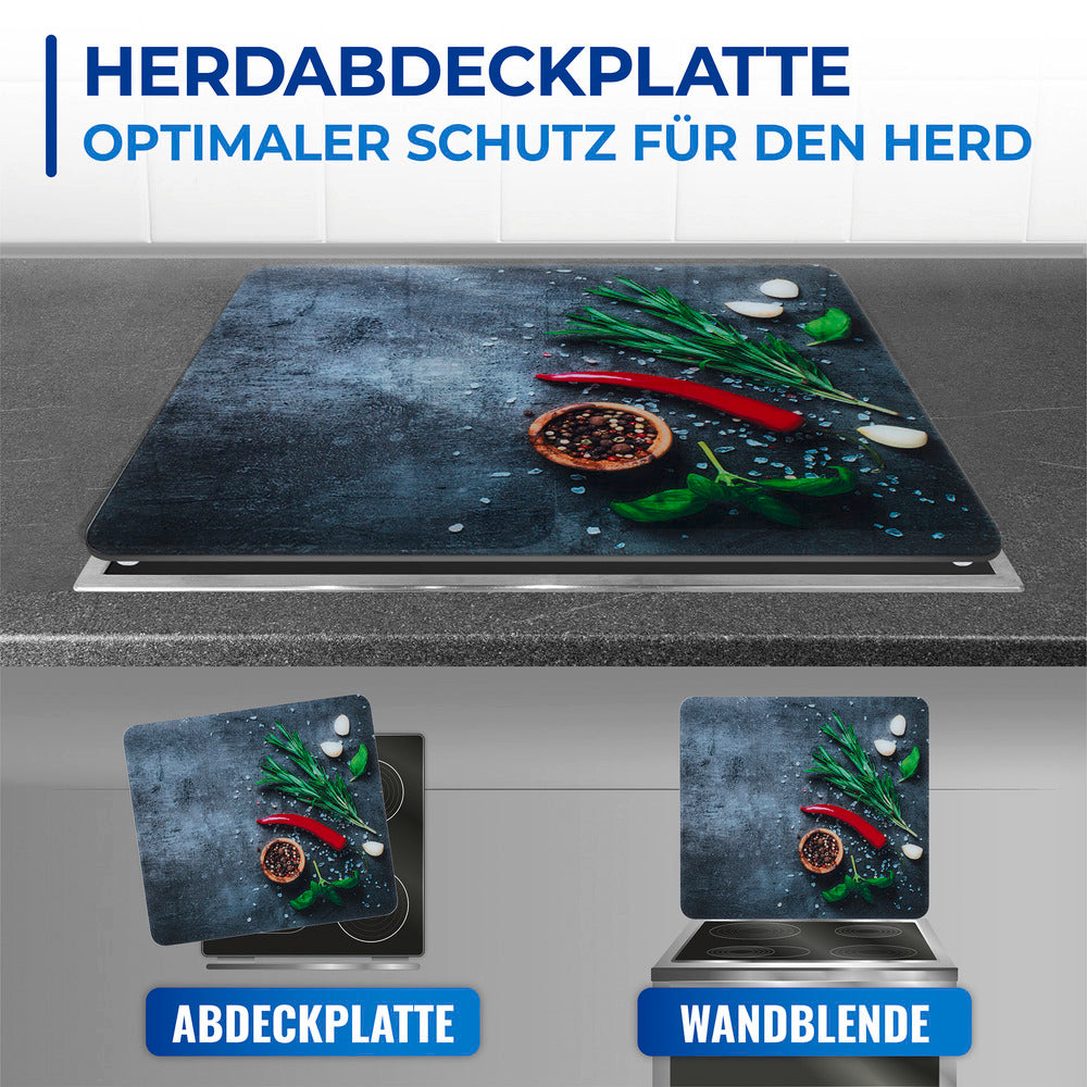 Komfyrplate glass 56×50 cm rosmarinmotiv detalj av motiv