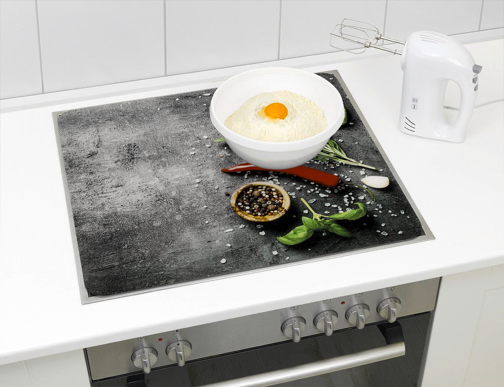 Komfyrplate glass 56×50 cm rosmarinmotiv visning av størrelse