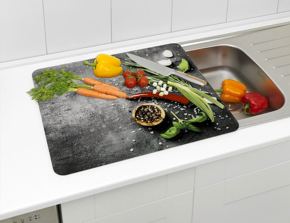Komfyrplate glass 56×50 cm rosmarinmotiv oversikt fra siden
