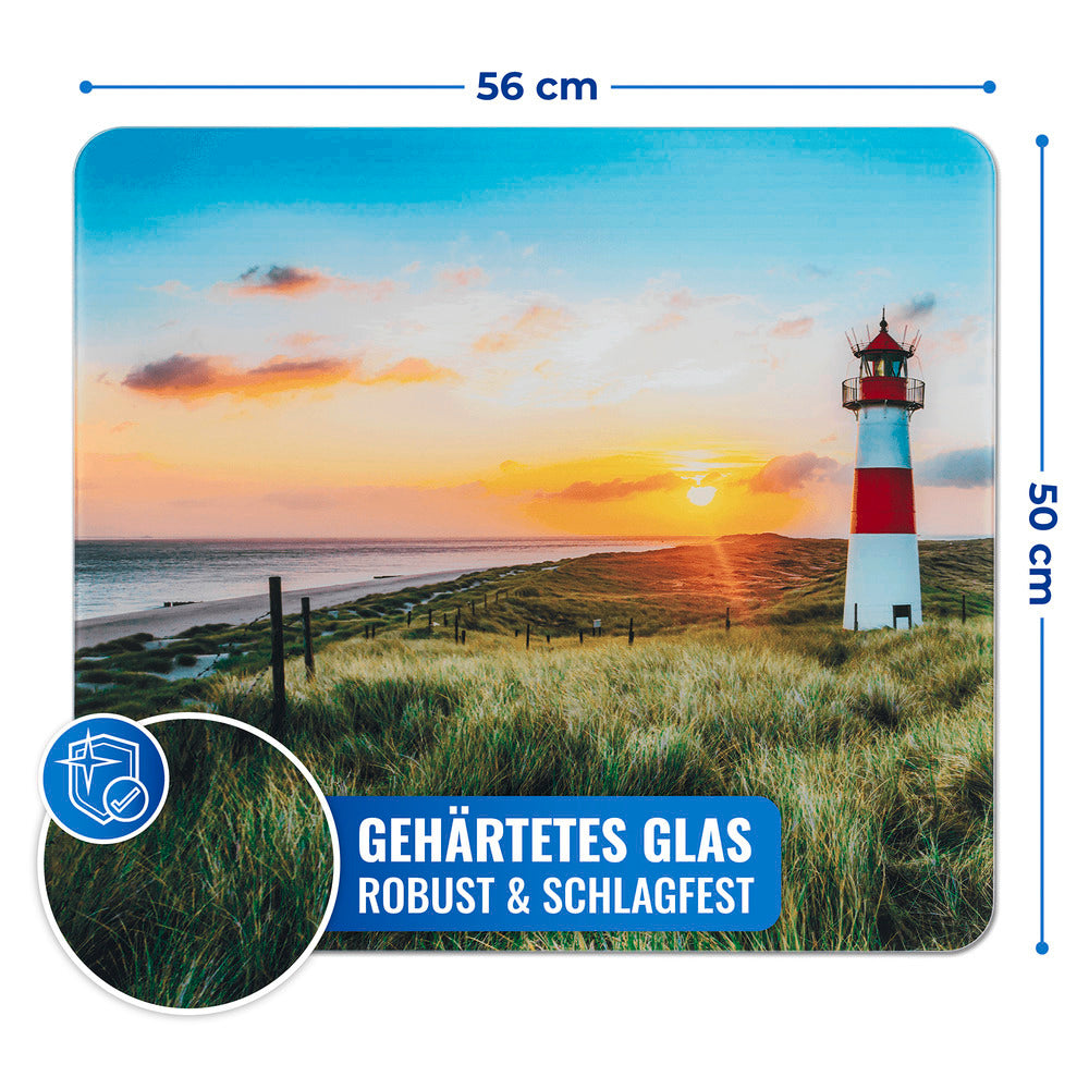 Komfyrplate glass fyrtårnmotiv 56x50 cm for glasskeramikk bakside