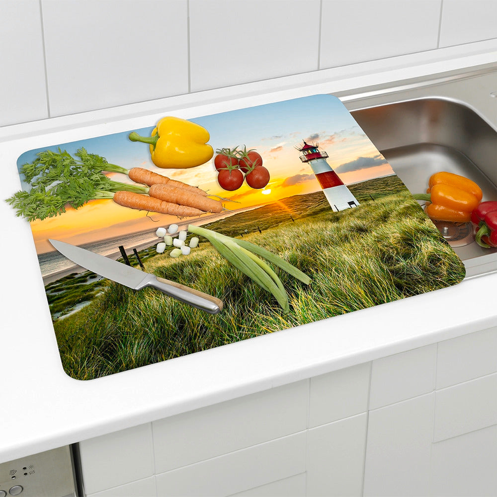 Komfyrplate glass fyrtårnmotiv 56x50 cm for glasskeramikk sett ovenfra