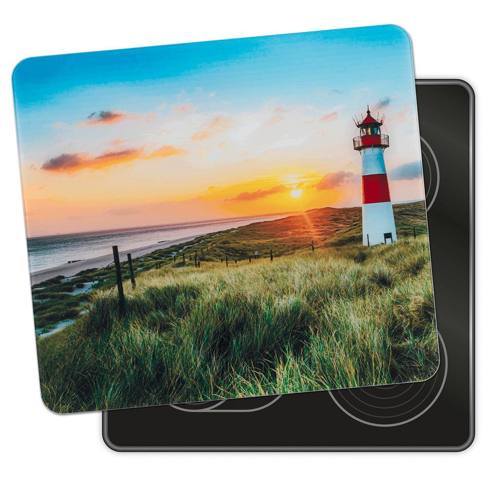Komfyrplate glass fyrtårnmotiv 56x50 cm for glasskeramikk under bruk