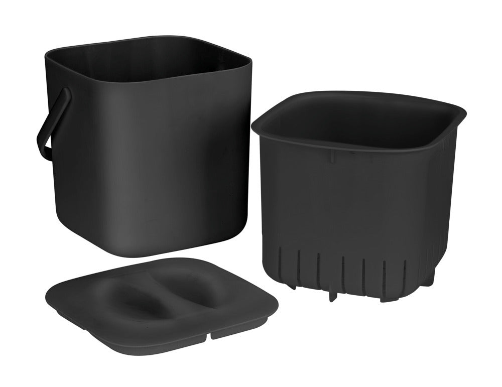 Kompostbeholder 3 L svart plast med sil sett forfra