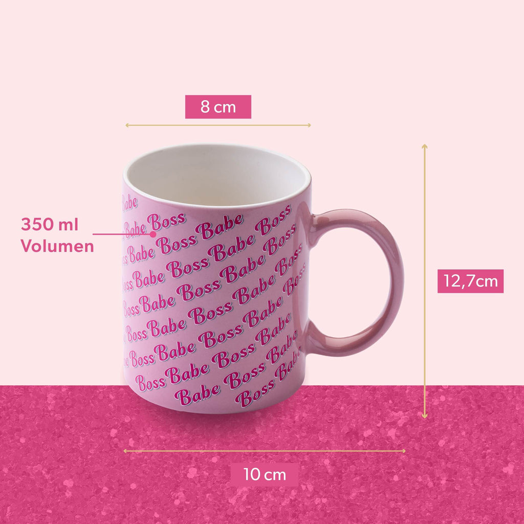 Detalj av kopp "Boss Babe" rosa keramikk 350 ml