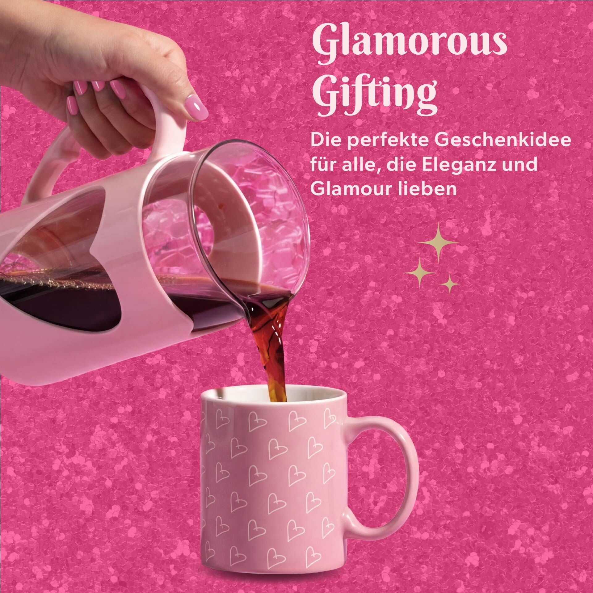 Kopp med hjerter rosa og hvit stentøy 350 ml - Paris Hilton fra toppen