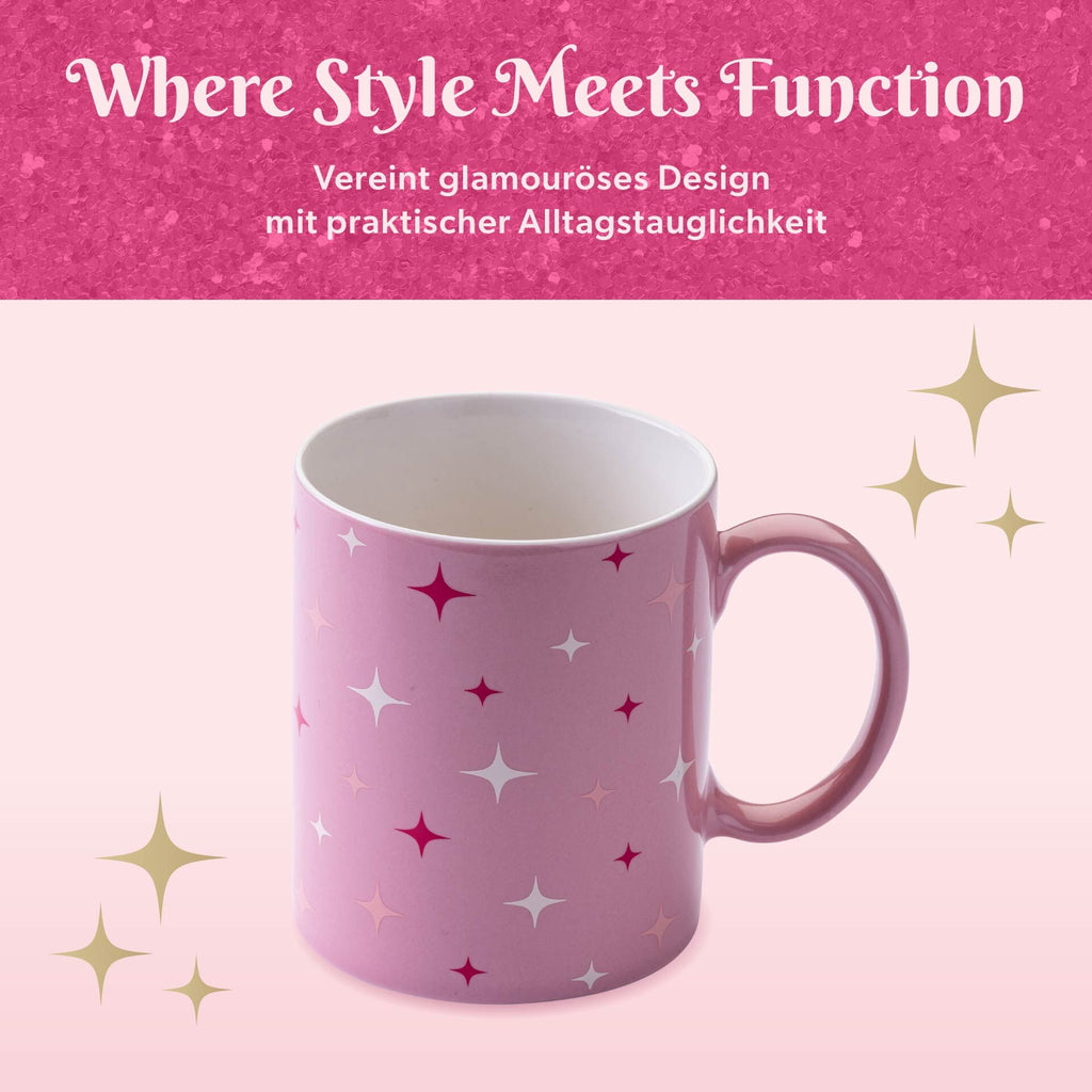 Nærbilde av stjerner på kopp med stjerner rosa og hvit stentøy 350 ml - Paris Hilton