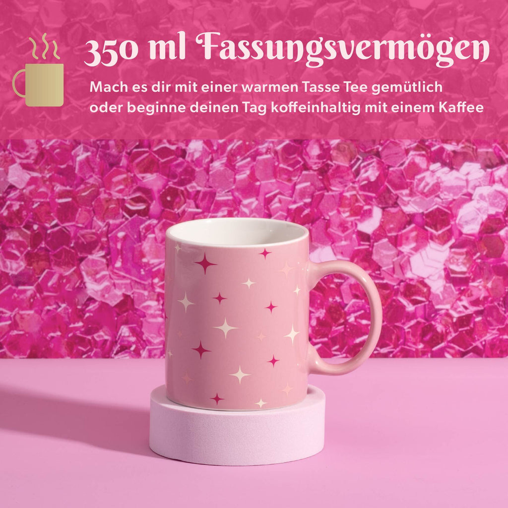 Kopp med stjerner rosa og hvit stentøy 350 ml - Paris Hilton montert