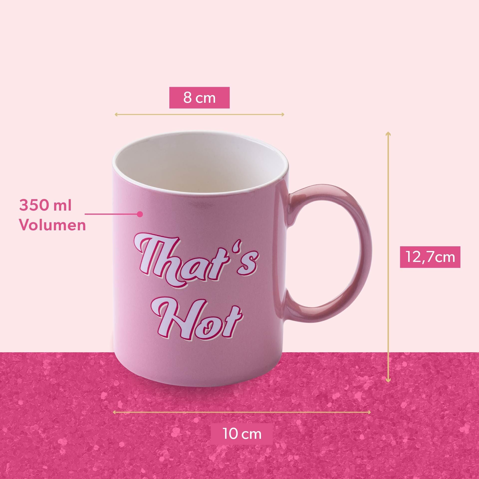 Detalj av tekst på Kopp "That's Hot" keramikk 350 ml