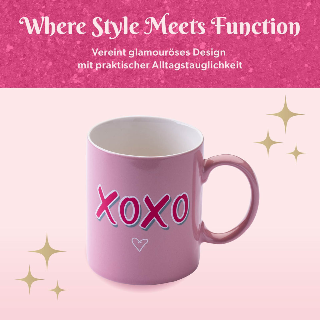 Nærbilde av kopp "XOXO" rosa keramikk 350 ml Paris Hilton