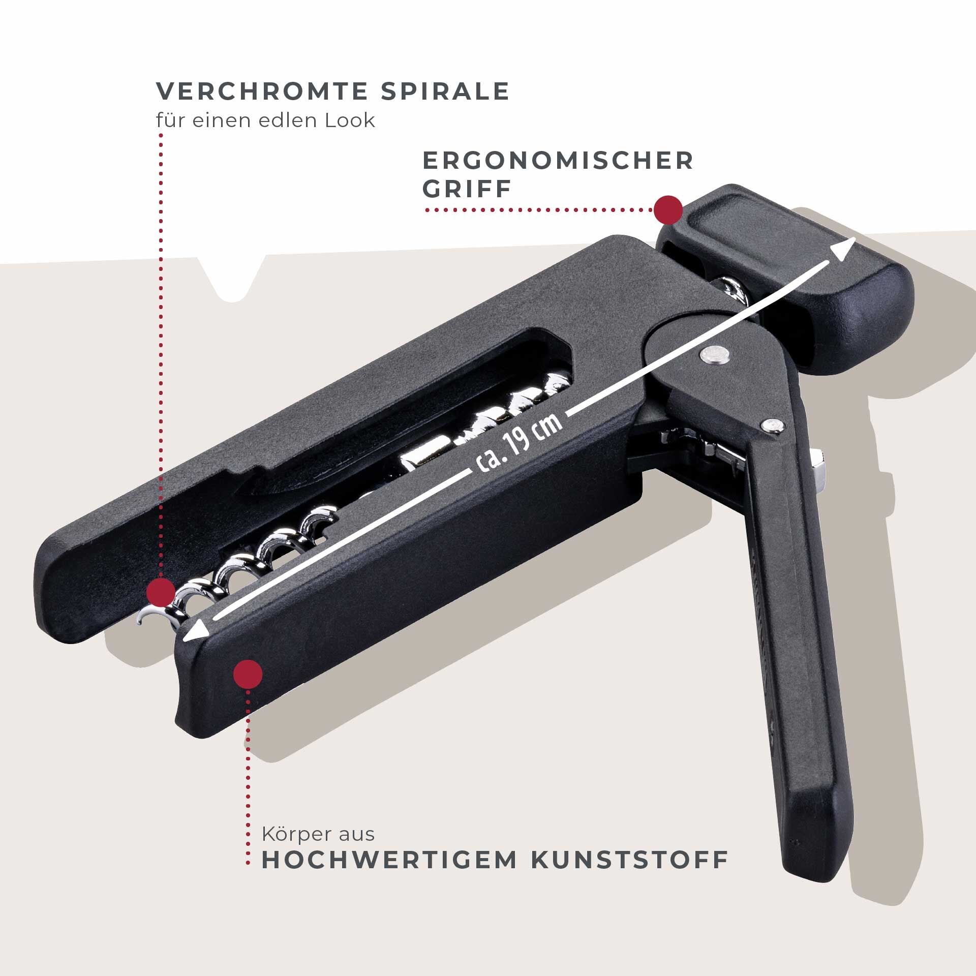 Korketrekker 16 cm med ergonomisk grep - Fackelmann detalj av grep