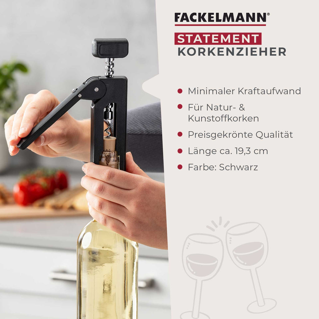 Korketrekker 16 cm med ergonomisk grep - Fackelmann montert på flaske